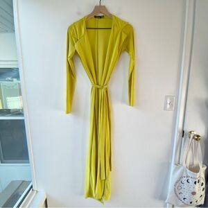boohoo chartreuse neon yellow belted maxi duster jacket cardigan size 6